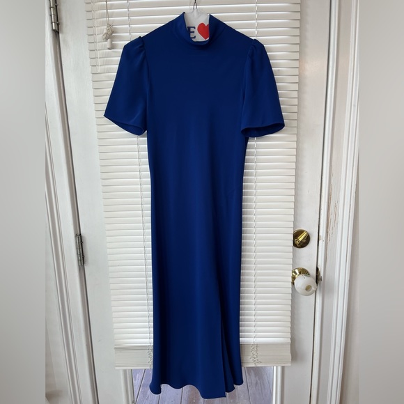 Amanda Uprichard Butler Dress Midi mock neck blue royal dress size small s - Picture 4 of 13